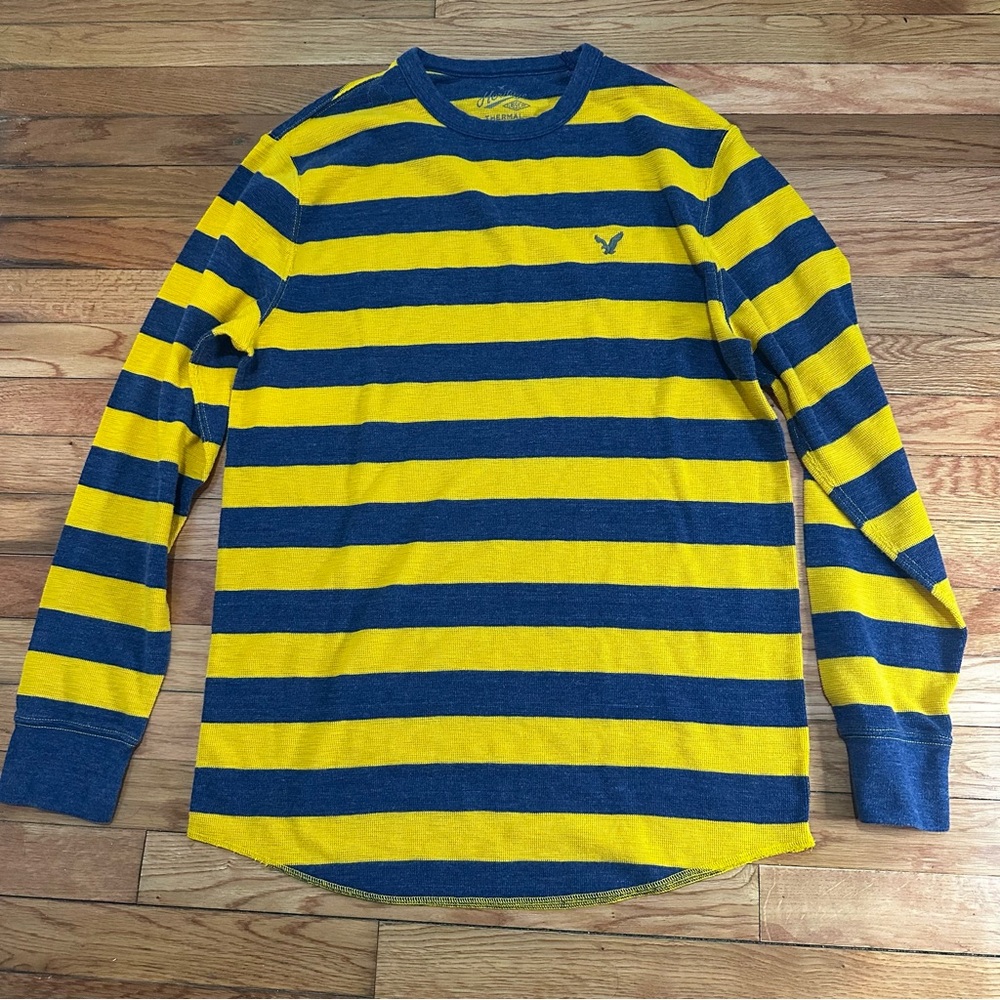 American Eagle Heritage Classic Waffle Thermal Yellow Blue‎ Striped XL Tall